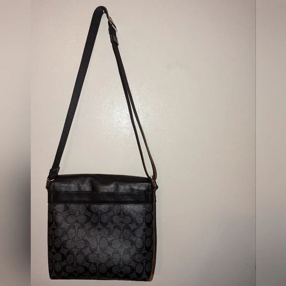 COACH CHARLES Small Messenger Leather Signature Canvas Black Smoke EUC - Picture 3 of 14